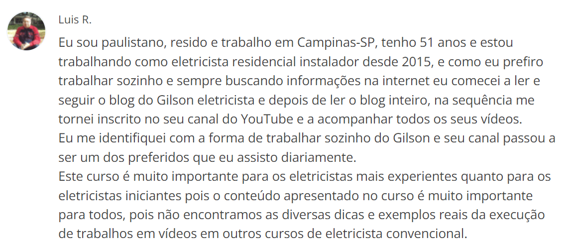 Curso Eletricista online feedback